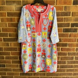 Red and Blue Tunic Dress with Shield Pattern size L NWOT